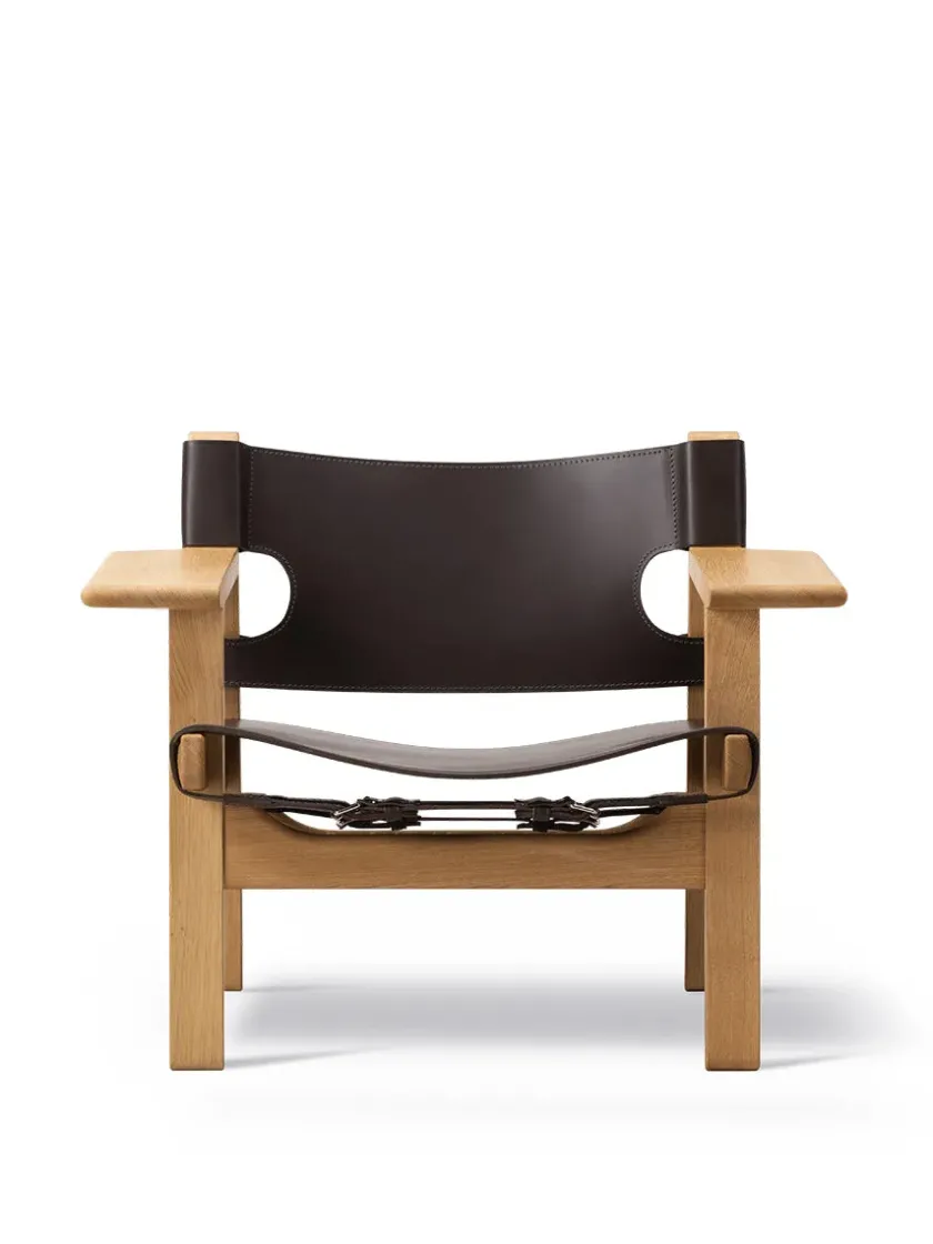Fredericia Furniture Den Spanske Stol i mørkebrun læder, Røget eg olie af Børge Mogensen> Lænestole