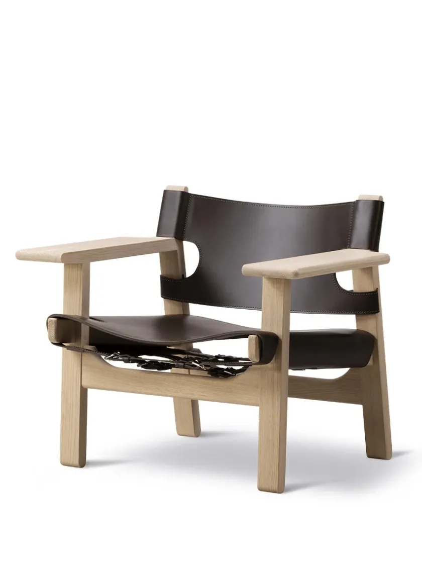 Fredericia Furniture Den Spanske Stol i mørkebrun læder, Røget eg olie af Børge Mogensen> Lænestole