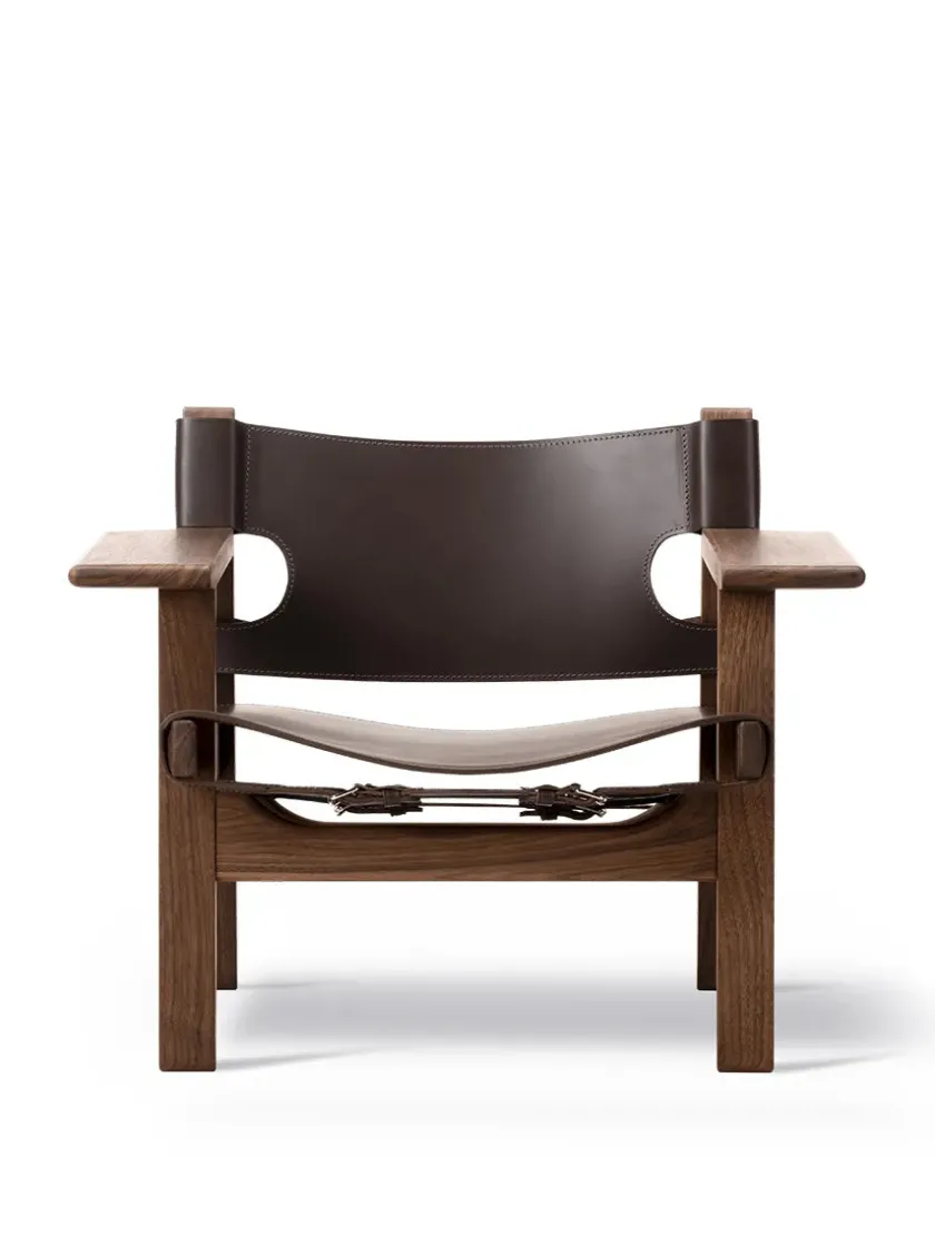Fredericia Furniture Den Spanske Stol i mørkebrun læder, Røget eg olie af Børge Mogensen> Lænestole