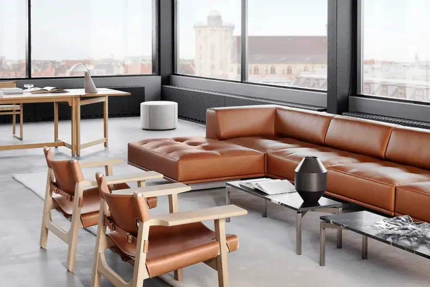 Fredericia Furniture Den Spanske Stol i sort læder, eg sort lak af Børge Mogensen> Lænestole