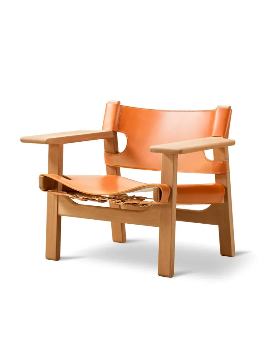 Fredericia Furniture Den Spanske Stol i sort læder, eg sort lak af Børge Mogensen> Lænestole