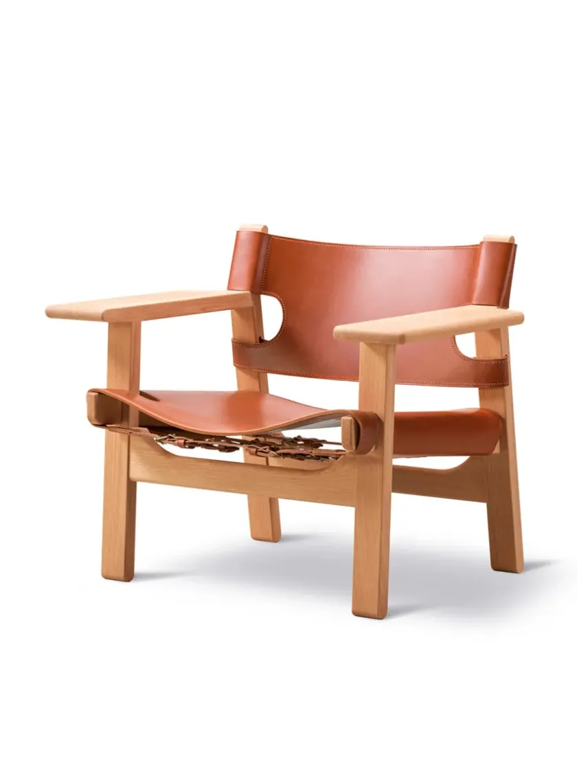 Fredericia Furniture Den Spanske Stol i sort læder, eg sort lak af Børge Mogensen> Lænestole