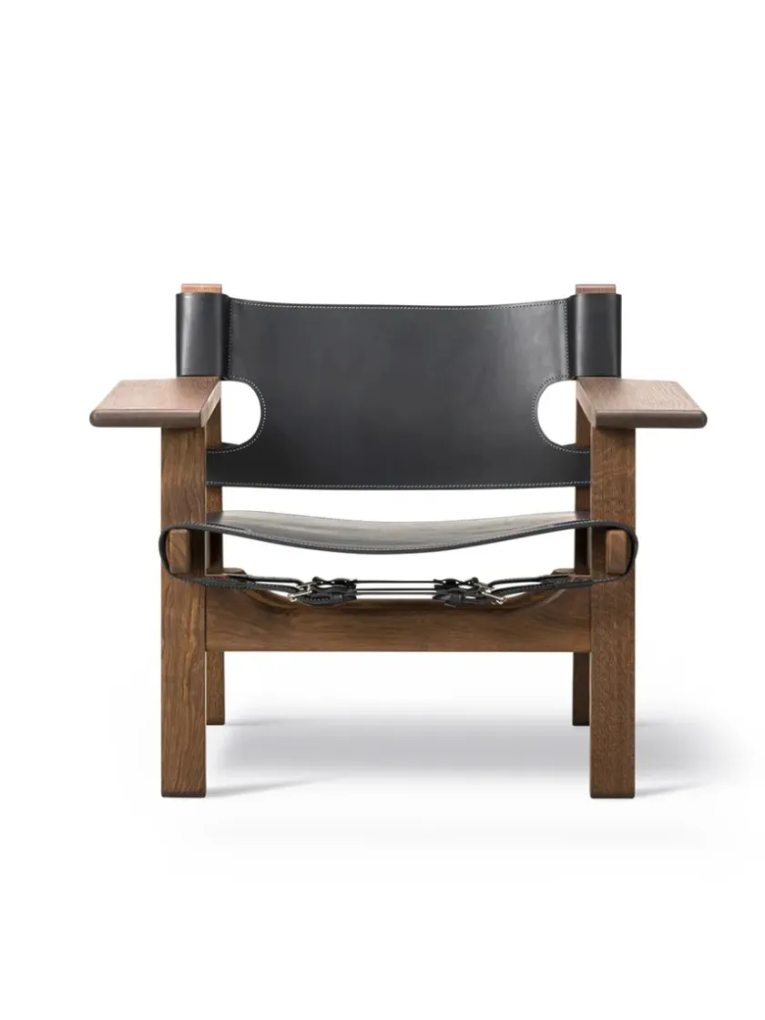 Fredericia Furniture Den Spanske Stol i sort læder, eg sort lak af Børge Mogensen> Lænestole