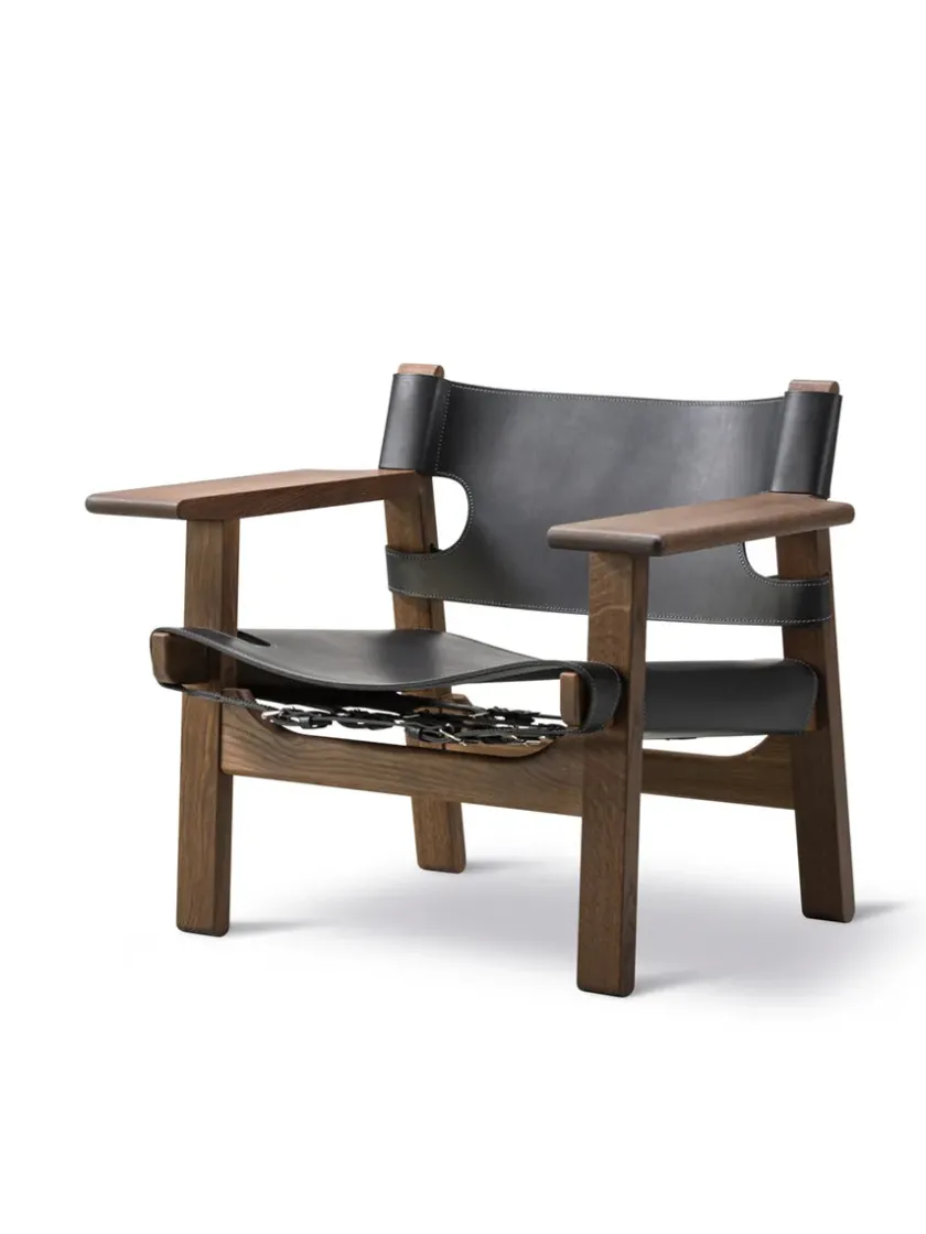 Fredericia Furniture Den Spanske Stol i sort læder, eg sort lak af Børge Mogensen> Lænestole