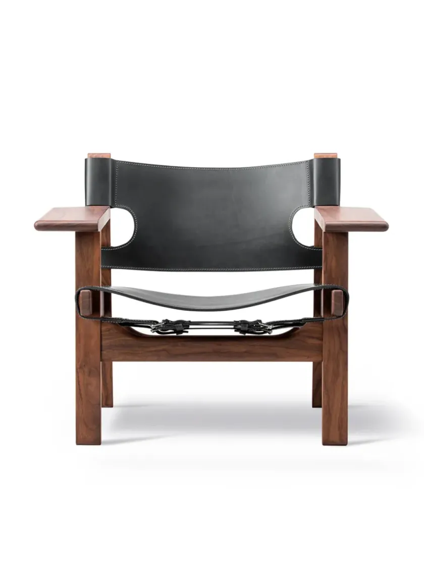 Fredericia Furniture Den Spanske Stol i sort læder, eg sort lak af Børge Mogensen> Lænestole