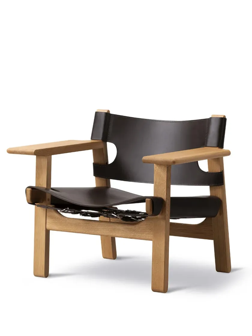 Fredericia Furniture Den Spanske Stol i sort læder, eg sæbe af Børge Mogensen> Lænestole
