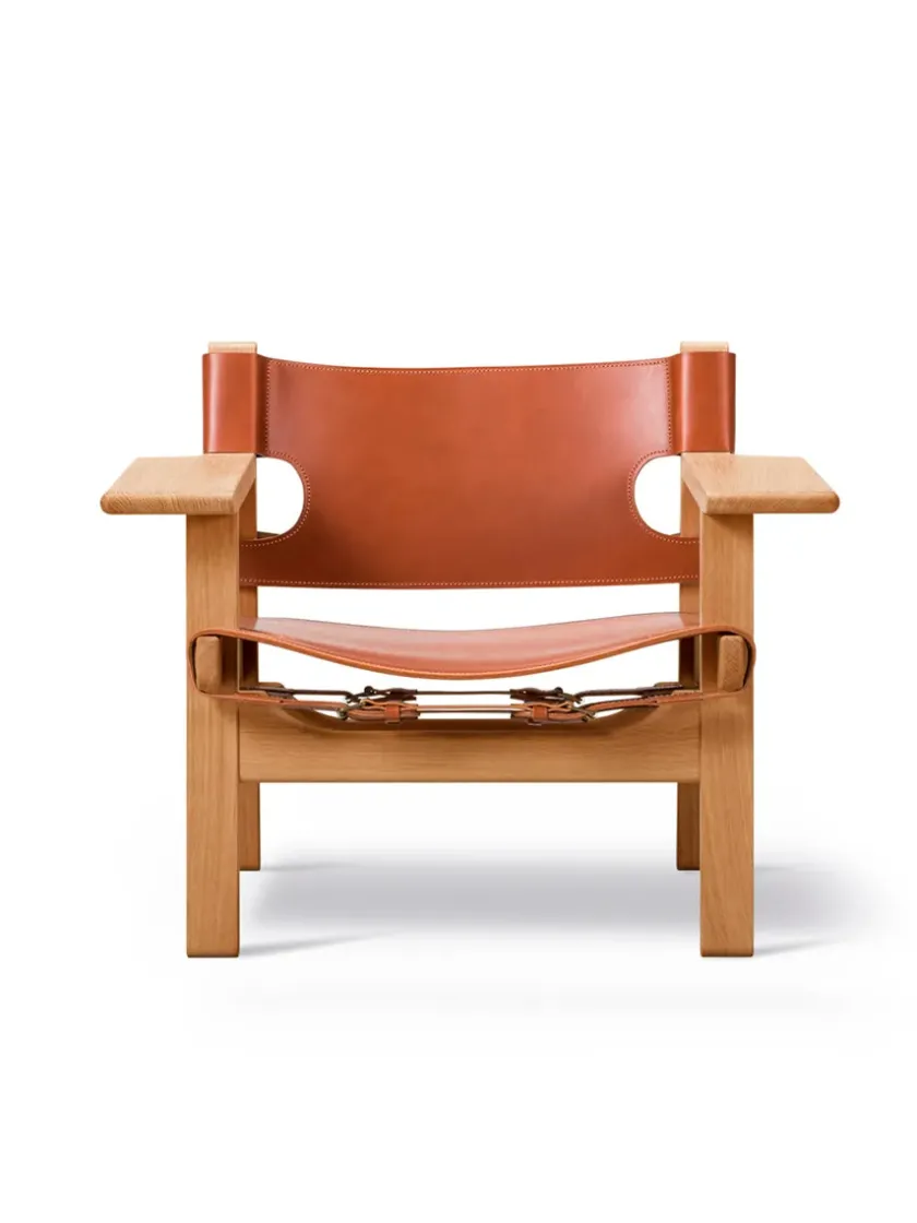 Fredericia Furniture Den Spanske Stol i sort læder, eg olie af Børge Mogensen> Lænestole