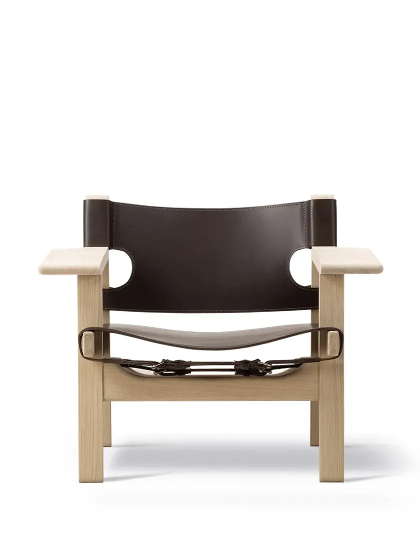 Fredericia Furniture Den Spanske Stol i sort læder, eg olie af Børge Mogensen> Lænestole