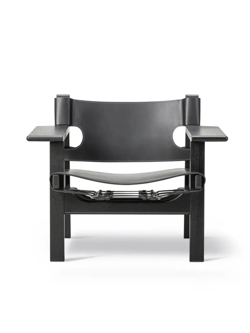 Fredericia Furniture Den Spanske Stol i sort læder, eg olie af Børge Mogensen> Lænestole