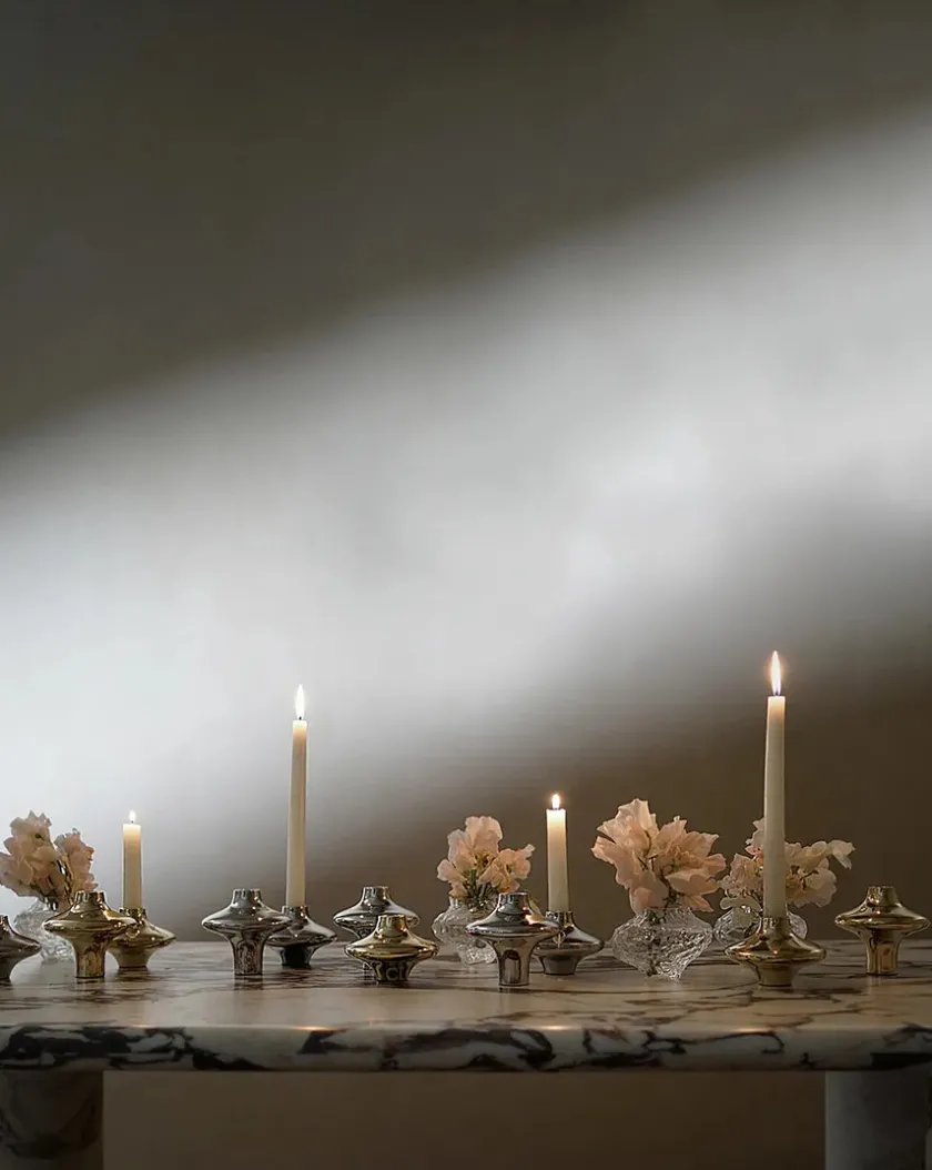 Hein Studio Doublet Candleholder Large, silver fra> Lysestager