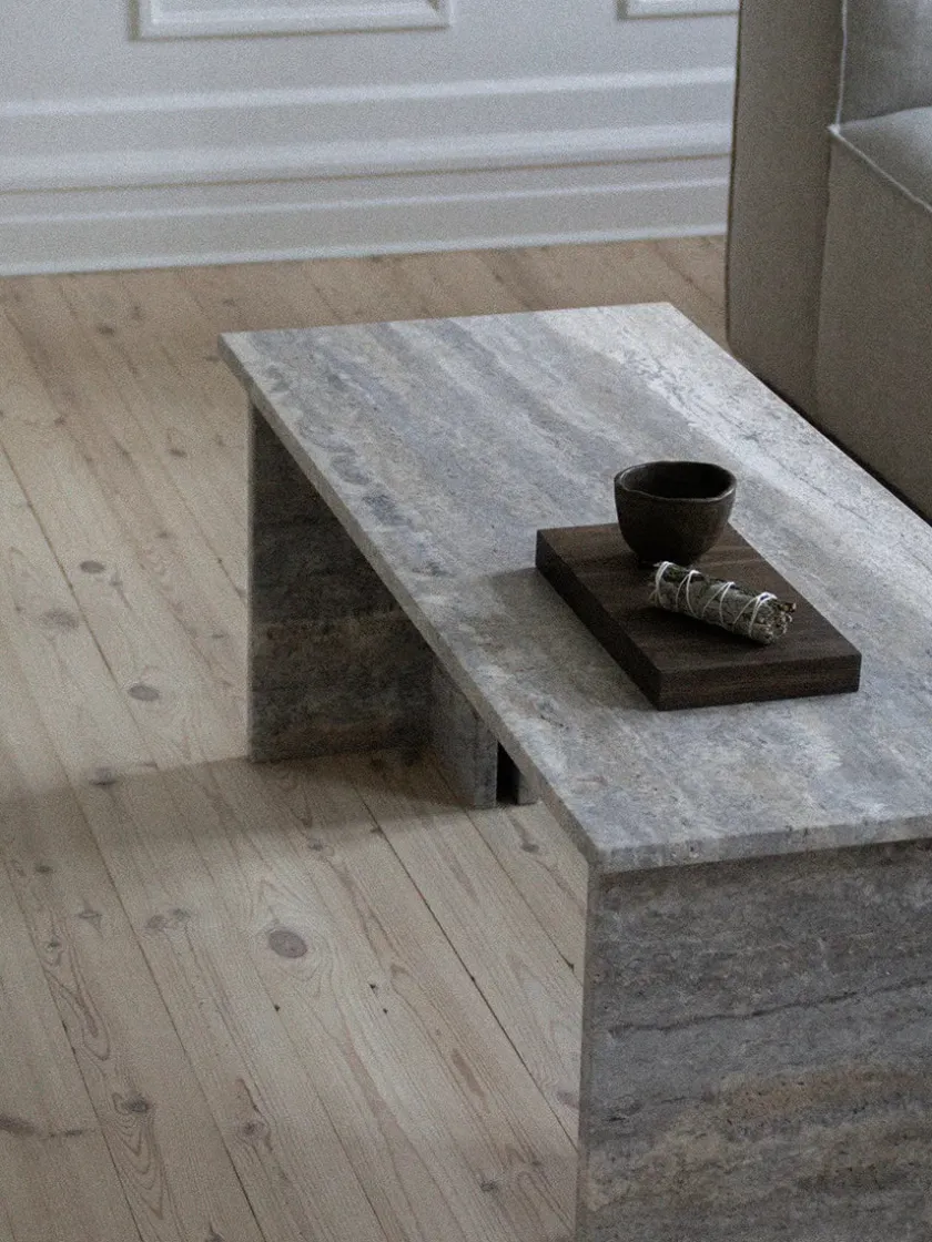 Wabi Sabi Nordic Fjer Sofabord 110 cm, travertin silver fra> Sofaborde