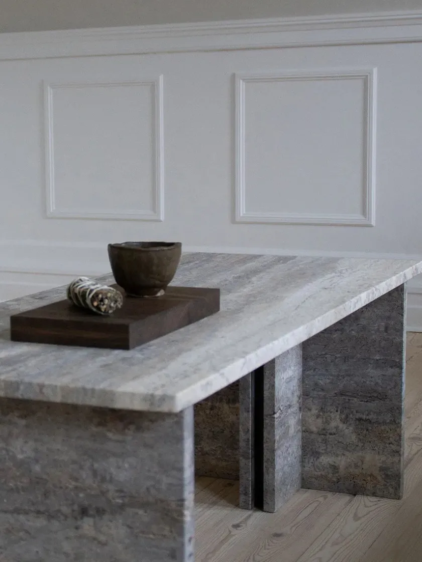Wabi Sabi Nordic Fjer Sofabord 110 cm, travertin silver fra> Sofaborde