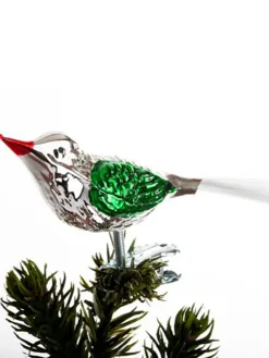 Brink Nordic Fugl m. Klemme 10 cm, sølvfarvet/grøn fra> Juletræspynt