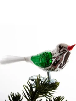 Brink Nordic Fugl m. Klemme 10 cm, sølvfarvet/grøn fra> Juletræspynt