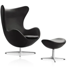 Fritz Hansen Ægget, Cognac Aura læder, med returdrej inkl. skammel af Arne Jacobsen> Lænestole