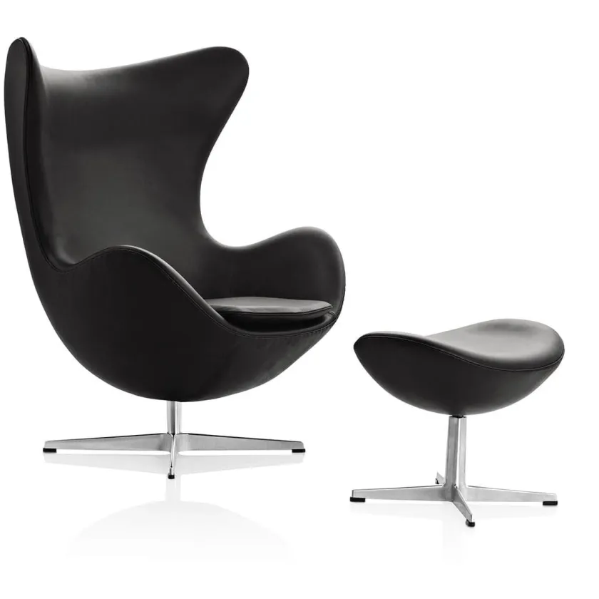 Fritz Hansen Ægget, Kastanjebrun Grace læder, uden returdrej inkl. skammel af Arne Jacobsen> Lænestole