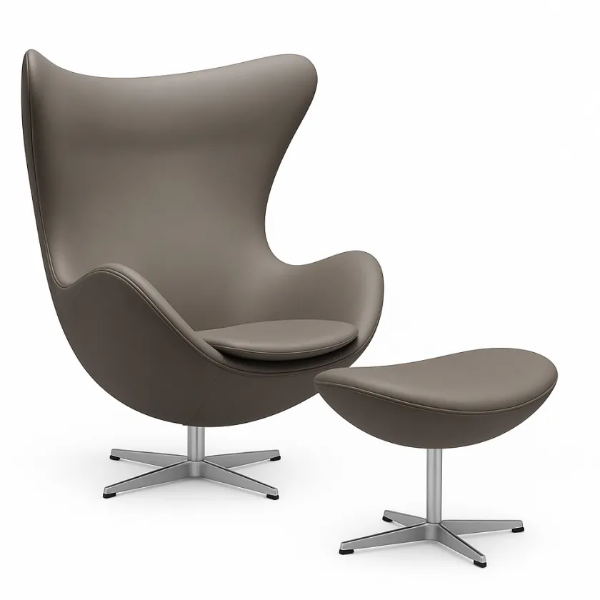 Fritz Hansen Ægget, Kastanjebrun Grace læder, uden returdrej inkl. skammel af Arne Jacobsen> Lænestole