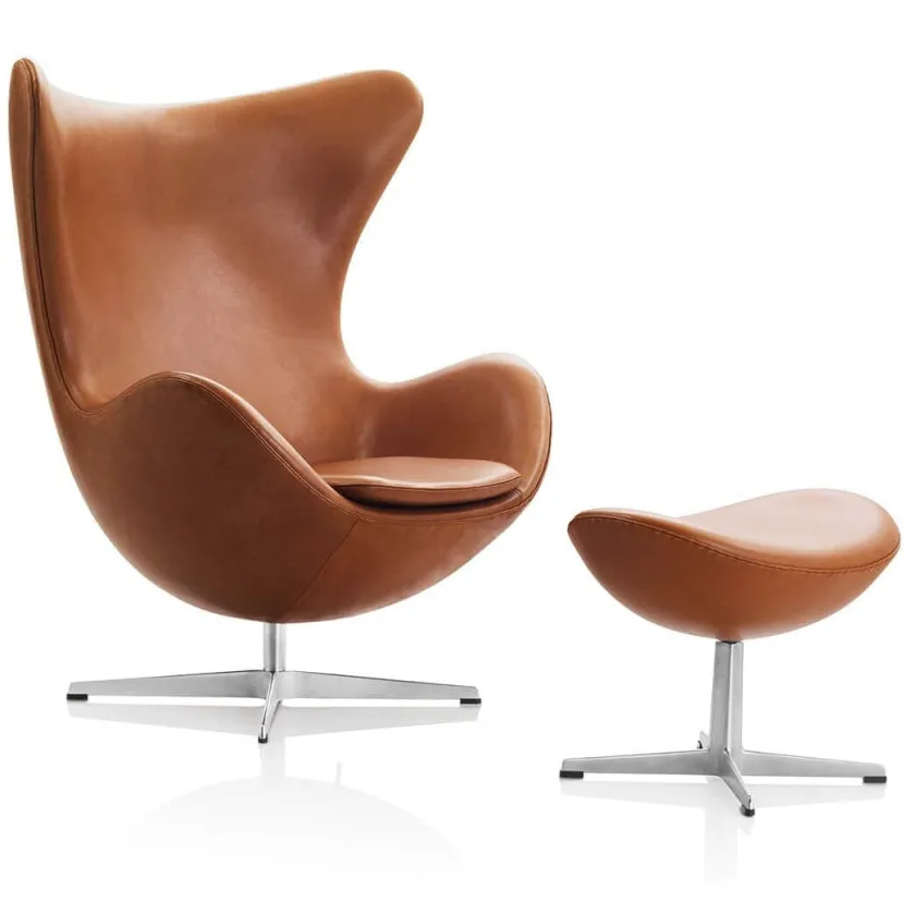 Fritz Hansen Ægget, Lava Essensial læder, uden returdrej inkl. skammel af Arne Jacobsen> Lænestole