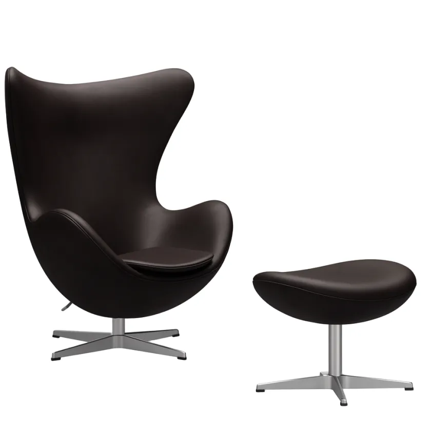 Fritz Hansen Ægget, Lava Essential læder, med returdrej inkl. skammel af Arne Jacobsen> Lænestole