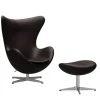 Fritz Hansen Ægget, Mørk Brun Grace læder, med returdrej inkl. skammel af Arne Jacobsen> Lænestole