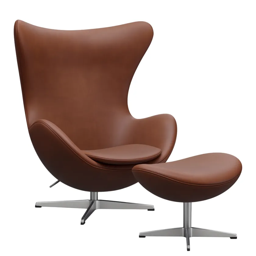 Fritz Hansen Ægget, Mørk Brun Grace læder, med returdrej inkl. skammel af Arne Jacobsen> Lænestole