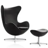 Fritz Hansen Ægget, Sort Aura læder, uden returdrej inkl. skammel af Arne Jacobsen> Lænestole