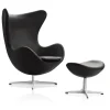 Fritz Hansen Ægget, Sort Grace læder, med returdrej inkl. skammel af Arne Jacobsen> Lænestole