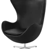Fritz Hansen Ægget, sort læder/aluminium af Arne Jacobsen> Lænestole