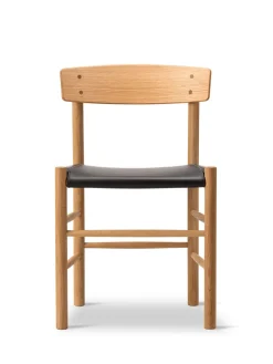 Fredericia Furniture J39 Folkestolen Sædepolstret, Mørkebrun Læder af Børge Mogensen><noscript><img width=