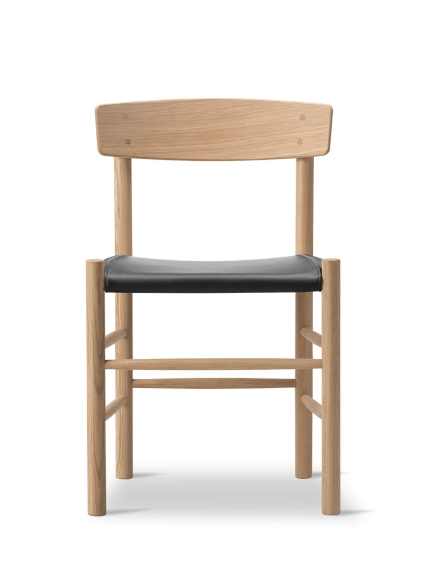 Fredericia Furniture J39 Folkestolen Sædepolstret, Mørkebrun Læder af Børge Mogensen> Spisebordsstole