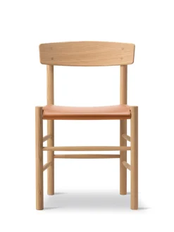Fredericia Furniture J39 Folkestolen Sædepolstret, Mørkebrun Læder af Børge Mogensen><noscript><img width=