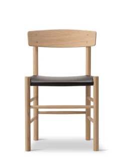 Fredericia Furniture J39 Folkestolen Sædepolstret, Mørkebrun Læder af Børge Mogensen><noscript><img width=