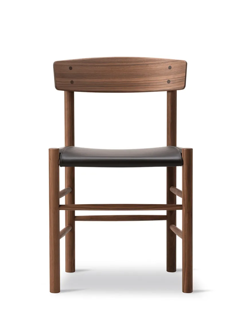Fredericia Furniture J39 Folkestolen Sædepolstret, Mørkebrun Læder af Børge Mogensen> Spisebordsstole