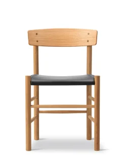 Fredericia Furniture J39 Folkestolen Sædepolstret, Sort Læder af Børge Mogensen> Spisebordsstole