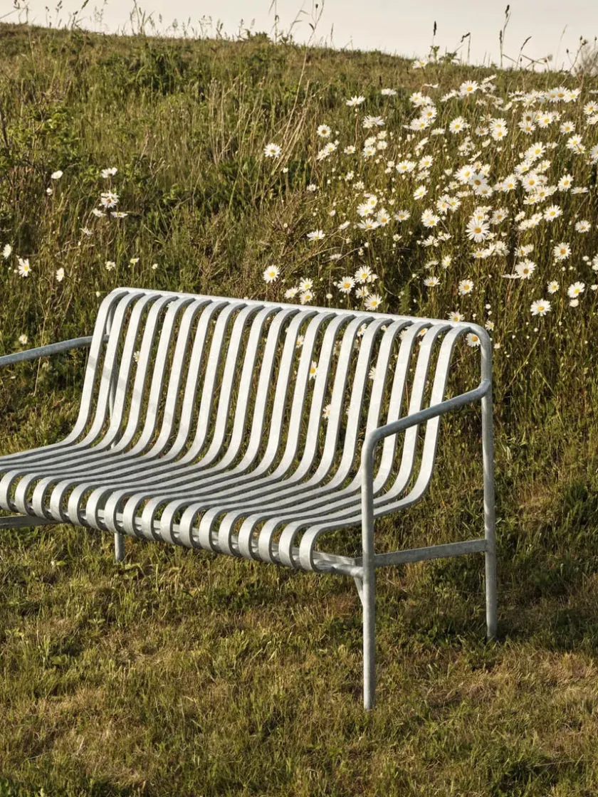 HAY Palissade Dining Bench Armrest, Deep Blue fra> Havebænke