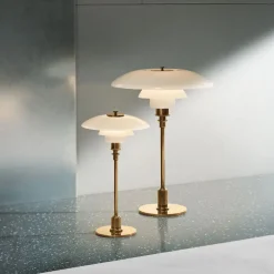 Louis Poulsen PH 3½-2½ Glas Bordlampe, messing metalliseret fra> Spots