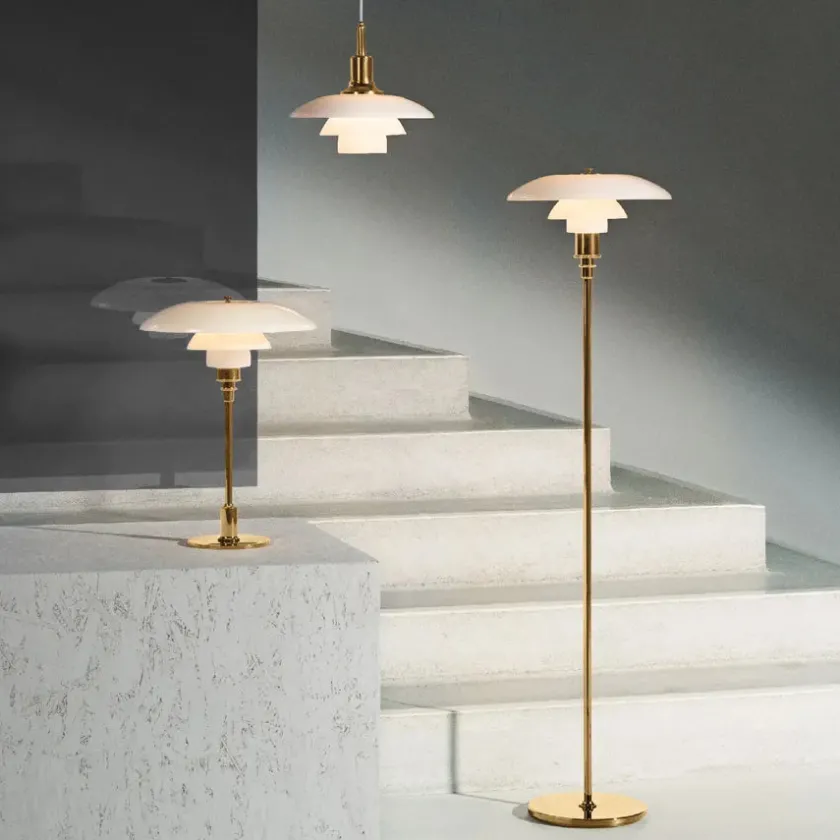 Louis Poulsen PH 3½-2½ Glas Bordlampe, messing metalliseret fra> Spots