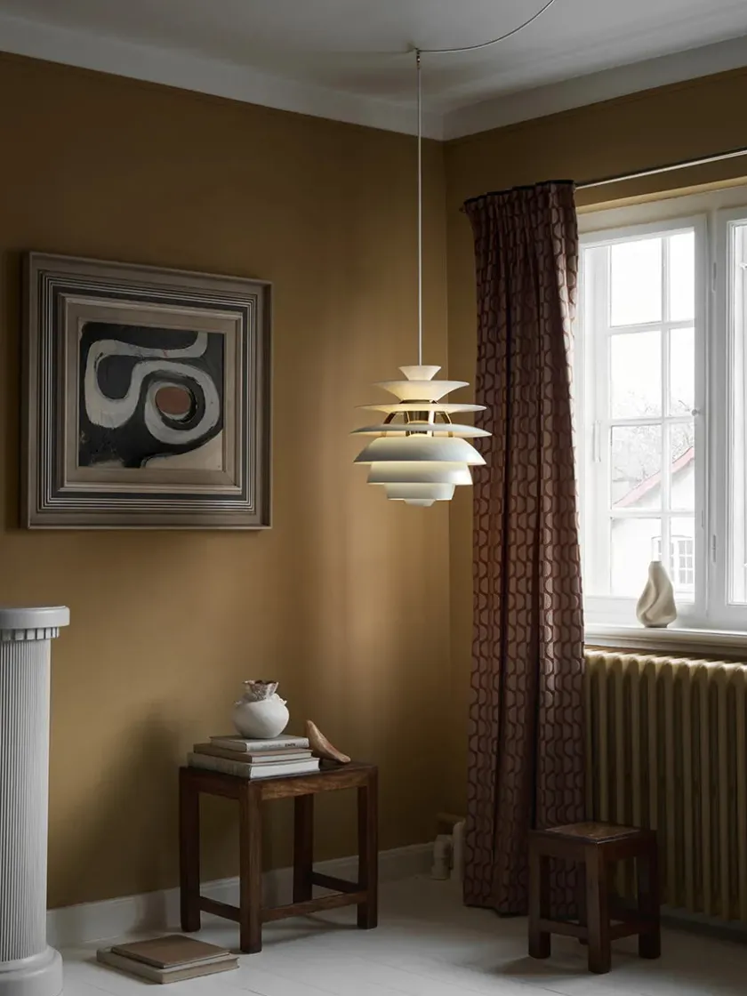 Louis Poulsen PH Snowball, dusty blue/brass af Poul Henningsen> Spots|Pendler