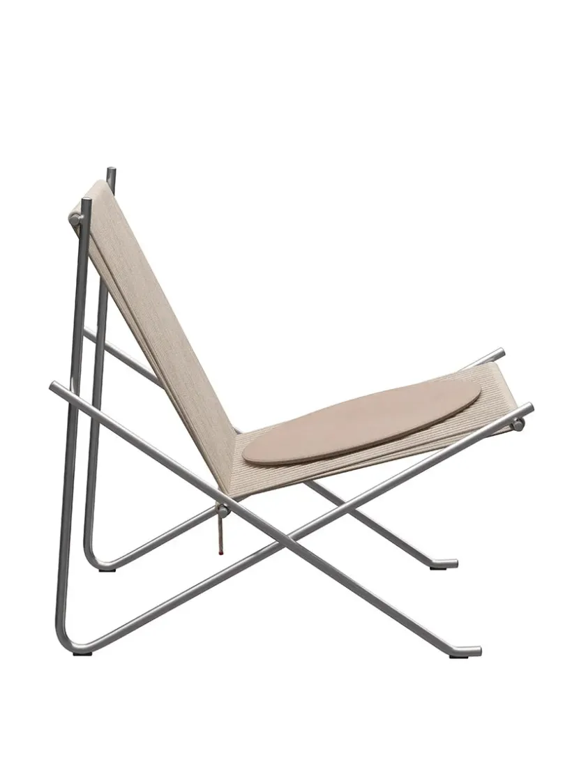 Fritz Hansen PK4 Loungestol i natur, stålstel af Poul Kjærholm> Loungestole|Lænestole