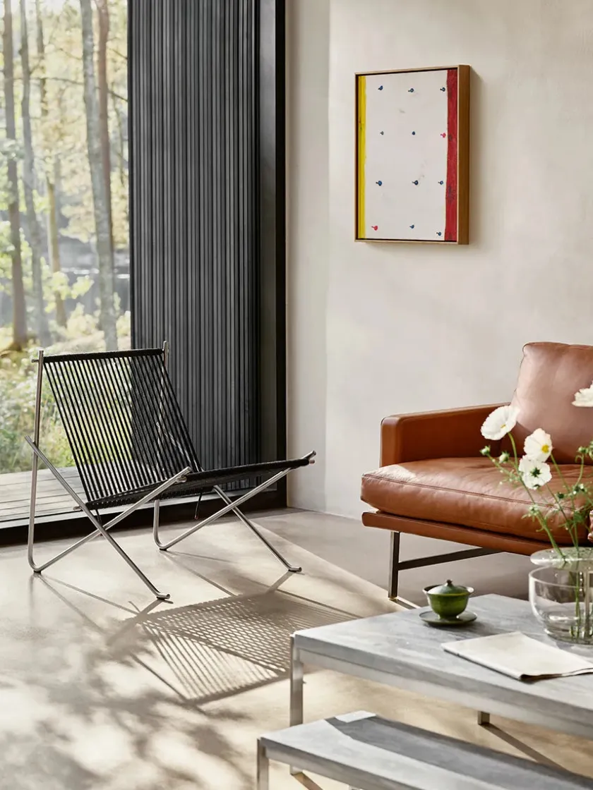 Fritz Hansen PK4 Loungestol i natur, stålstel af Poul Kjærholm> Loungestole|Lænestole