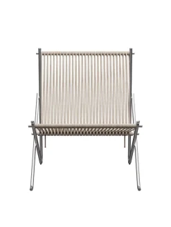 Fritz Hansen PK4 Loungestol i natur, stålstel af Poul Kjærholm><noscript><img width=