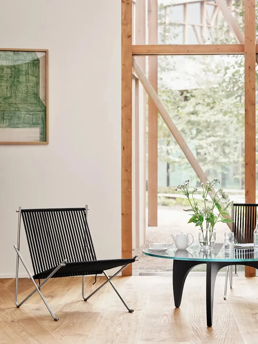 Fritz Hansen PK4 Loungestol i sort, stålstel af Poul Kjærholm> Loungestole|Lænestole