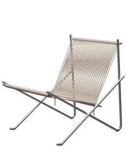 Fritz Hansen PK4 Loungestol i sort, stålstel af Poul Kjærholm><noscript><img width=