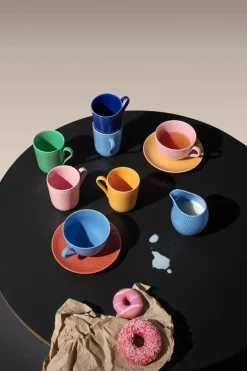 Lyngby Porcelæn Rhombe Tekop m. underkop blå/terracotta fra><noscript><img width=