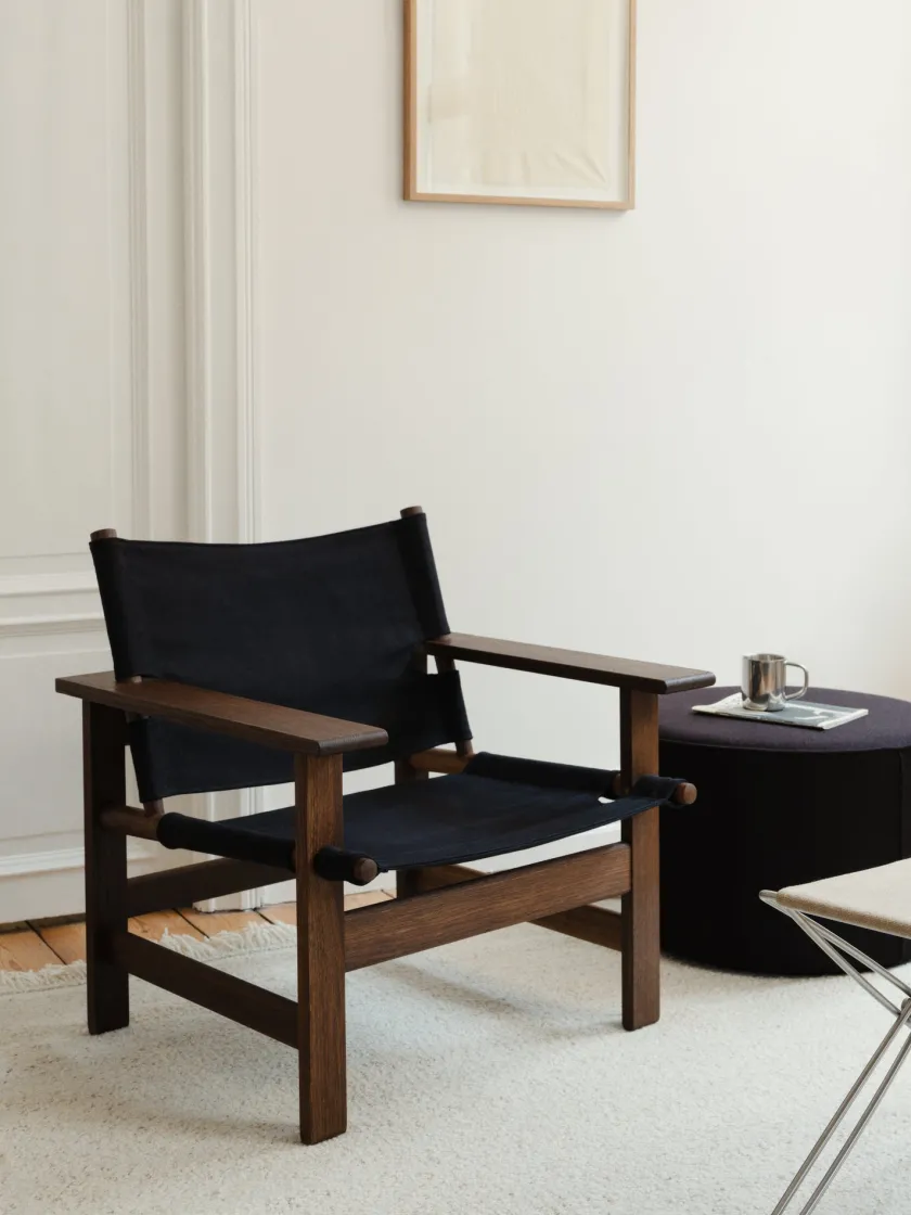 Fredericia Furniture The Canvas Chair, røget eg sort canvas af Børge Mogensen> Loungestole|Lænestole