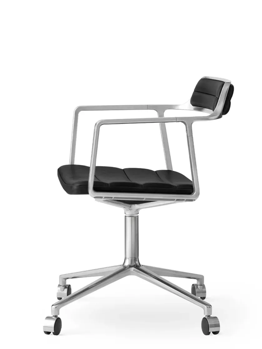 Vipp 452 Swivel Chair m/sort stel & hjul, sort læder fra> Kontorstole